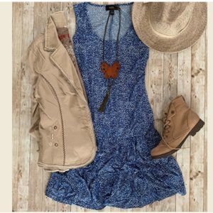 DONATED 🌞MSK Blue & White Tiered Ruffle Dress Sz S